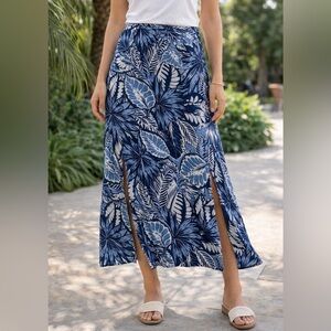 KAREN KANE Blue Tropical Print Bias Cut Midi Skirt XL